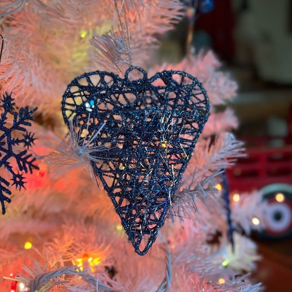 Large Blue Silver Heart Christmas Ornament
